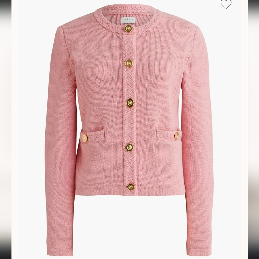 J. Crew Blush Cotton lady jacket cardigan sweater Pink Gold Heather Carnation